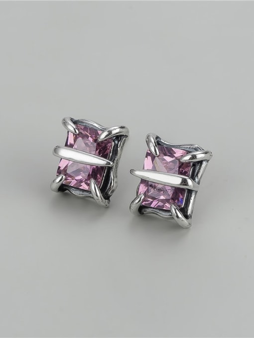 Pink 925 Sterling Silver Cubic Zirconia Geometric Vintage Stud Earring