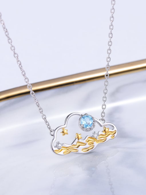 ZXI-SILVER JEWELRY 925 Sterling Silver Natural  Topaz Artisan  Cloud  Pendant Necklace 2