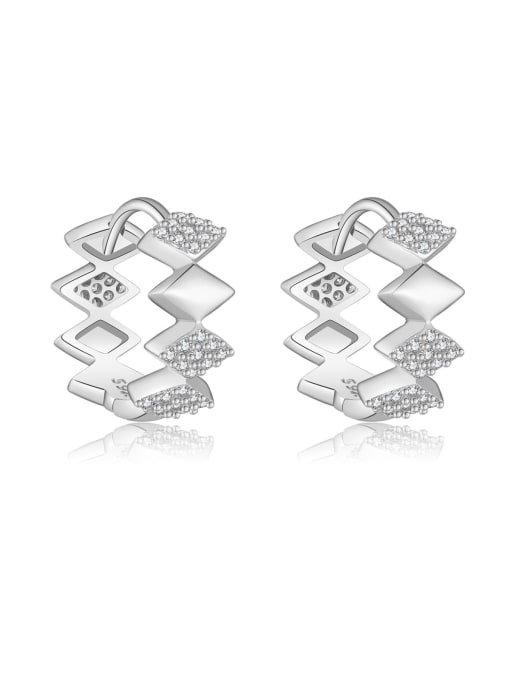 MME1143 1 925 Sterling Silver Cubic Zirconia Geometric Minimalist Huggie Earring