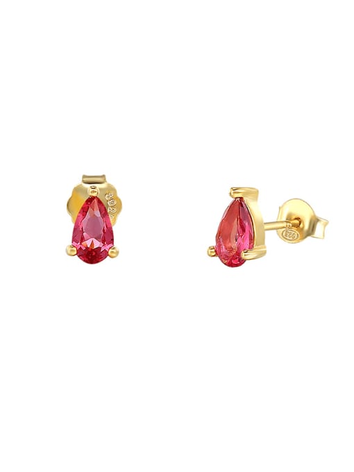 Golden +Rose Red 925 Sterling Silver Cubic Zirconia Water Drop Dainty Stud Earring