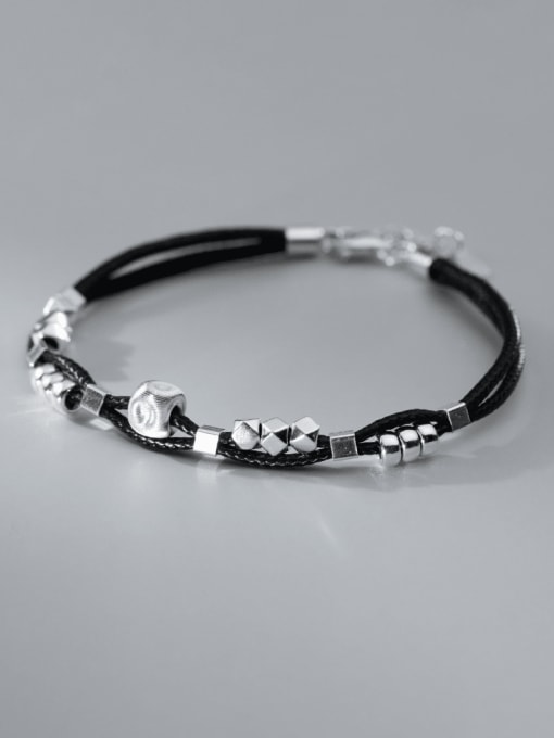 Leather Rope Black Hand Rope Chain 925 Sterling Silver Weave Minimalist Handmade Weave Bracelet
