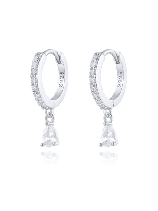 White gold and white diamond 925 Sterling Silver Cubic Zirconia Geometric Dainty Huggie Earring