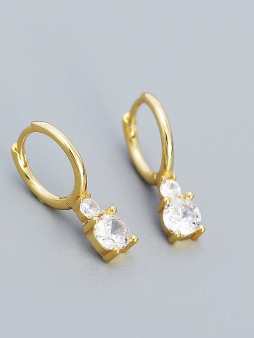 Gold color (white stone) 925 Sterling Silver Cubic Zirconia Geometric Dainty Huggie Earring