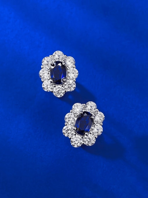 E518 Blue Gang 925 Sterling Silver Cubic Zirconia Flower Luxury Cluster Earring