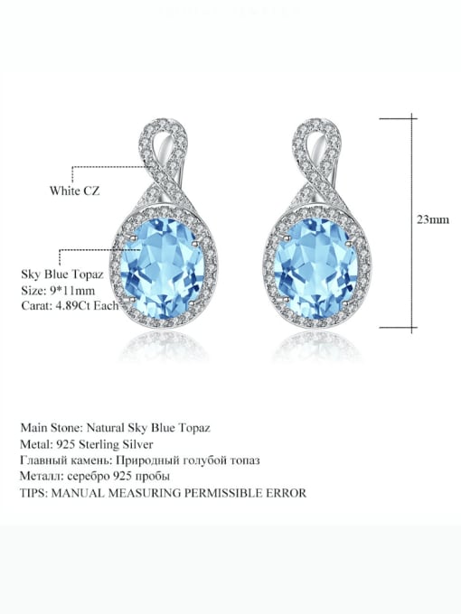 ZXI-SILVER JEWELRY 925 Sterling Silver Natural Blue  Topaz Geometric Luxury Drop Earring 2