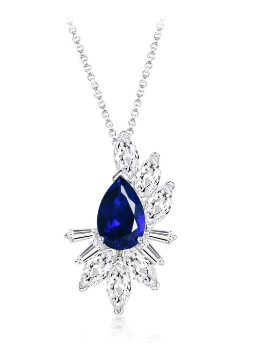 蓝尖晶【P 1698】 925 Sterling Silver Cubic Zirconia Flower Luxury Necklace