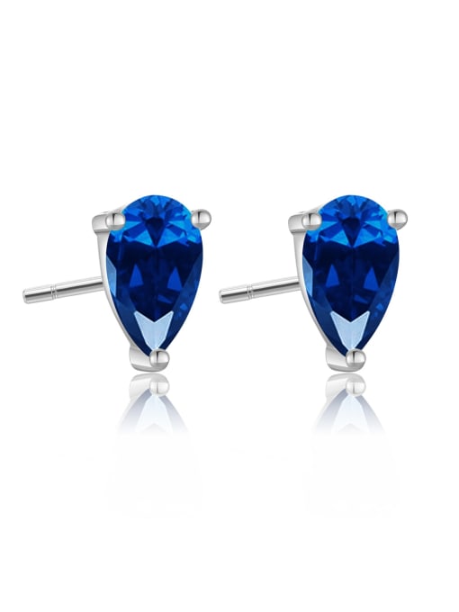 Platinum Blue 925 Sterling Silver Cubic Zirconia Water Drop Dainty Stud Earring