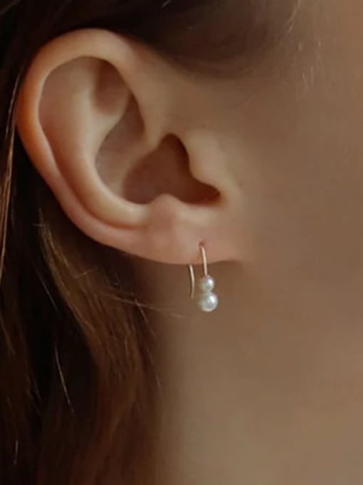 YUANFAN 925 Sterling Silver Imitation Pearl Irregular Minimalist Hook Earring 1