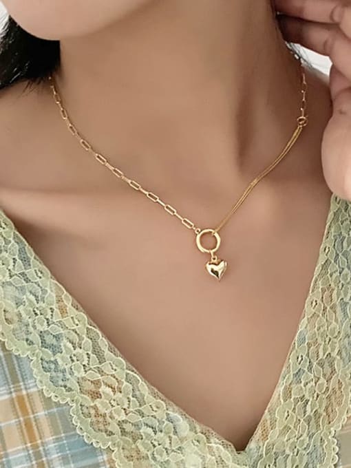 YUANFAN 925 Sterling Silver Heart Minimalist Asymmetrical  Chain Necklace 2