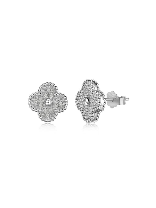 DY1D0351 S W Platinum 925 Sterling Silver Cubic Zirconia Clover Dainty Stud Earring