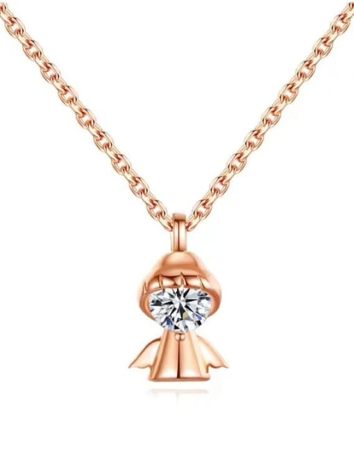 Rose Gold color 925 Sterling Silver Cubic Zirconia Angel Necklace