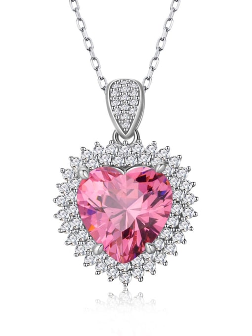 Pink diamond 925 Sterling Silver High Carbon Diamond Heart Luxury Necklace