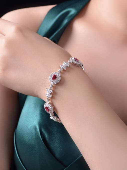 A&T Jewelry 925 Sterling Silver High Carbon Diamond Flower Luxury Bracelet 1