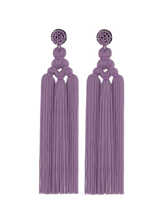 Purple e68697 Alloy Cotton Tassel Bohemia Hand-Woven Stud Earring