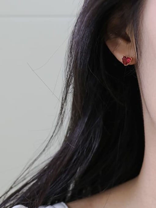 ZEMI 925 Sterling Silver Cubic Zirconia Red Heart Dainty Stud Earring 1