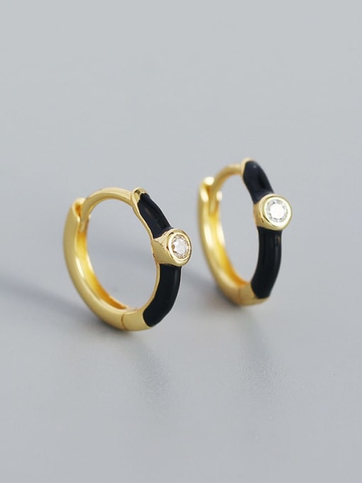 Gold (black) 925 Sterling Silver Enamel Geometric Minimalist Huggie Earring