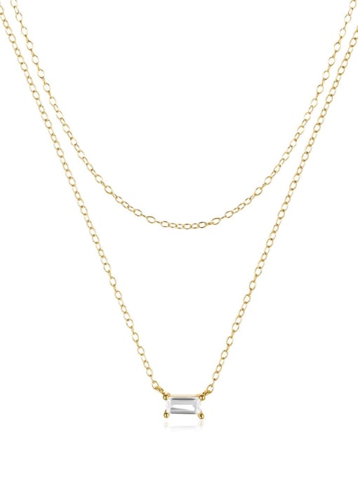 golden 925 Sterling Silver Cubic Zirconia Geometric Minimalist Multi Strand Necklace