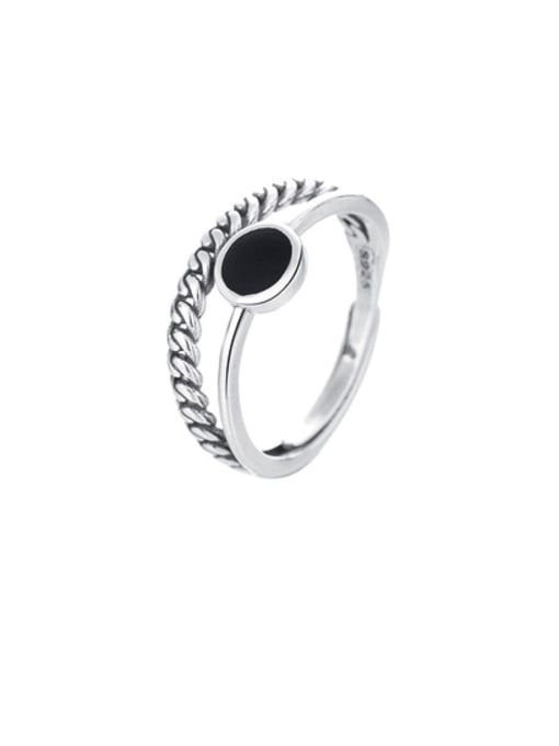 046j approx. 2.5G 925 Sterling Silver Enamel Geometric Vintage Stackable Ring