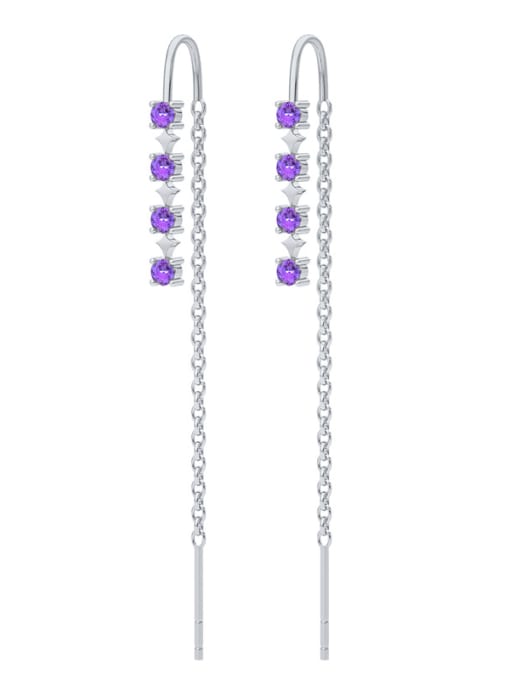 Platinum four pointed star purple 925 Sterling Silver Cubic Zirconia Tassel Minimalist Threader Earring