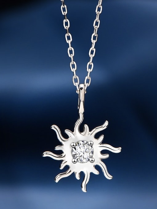 silvery 925 Sterling Silver Rhinestone Sun Flower Minimalist Necklace