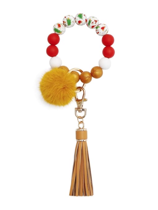 Golden k68315 Alloy Multi Color  Silicone Leather  Tassel fur ball christmas tree Key Chain