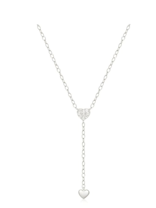 YUANFAN 925 Sterling Silver Cubic Zirconia Heart Tassel Minimalist Lariat Necklace 0