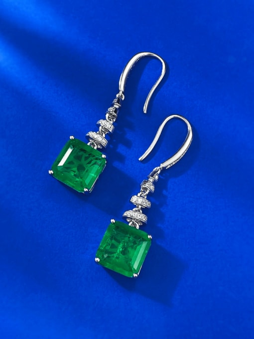 E427 Green Diamond 925 Sterling Silver Cubic Zirconia Geometric Luxury Hook Earring