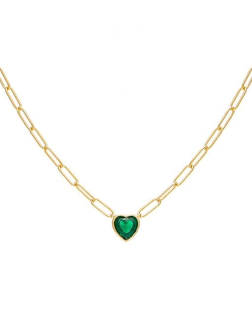 Gold+ Green 925 Sterling Silver Cubic Zirconia Heart Minimalist Necklace