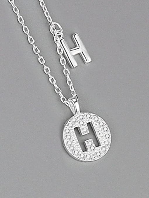 Silver (letter H) 925 Sterling Silver Cubic Zirconia Letter Minimalist Necklace