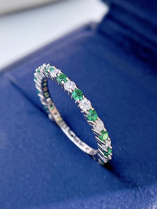 green 925 Sterling Silver Cubic Zirconia Geometric Dainty Stackable Ring