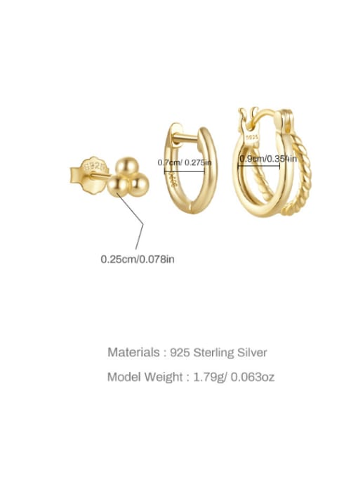 3 pieces per set, golden 3 925 Sterling Silver Cubic Zirconia Geometric Minimalist Huggie Earring
