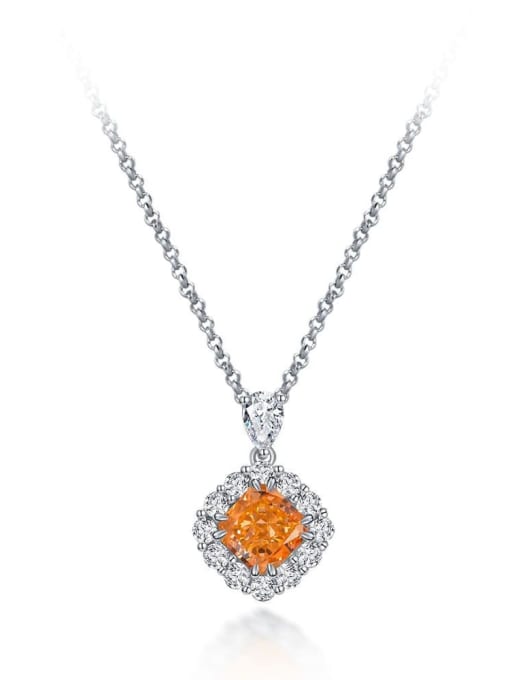 A&T Jewelry 925 Sterling Silver High Carbon Diamond Orange Geometric Luxury Necklace 0