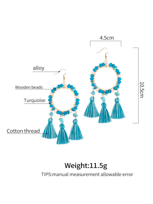 JMI Alloy Turquoise Cotton Tassel  Geometric Bohemia Hand-Woven Drop Earring 3