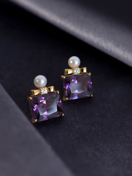 ZEMI 925 Sterling Silver Crystal Purple perfume bottle Trend Stud Earring 2