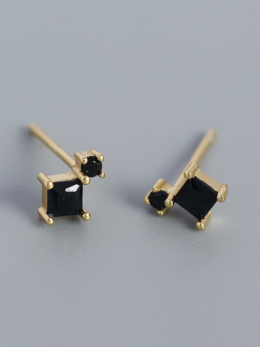 Gold (black stone) 925 Sterling Silver Cubic Zirconia Geometric Minimalist Stud Earring