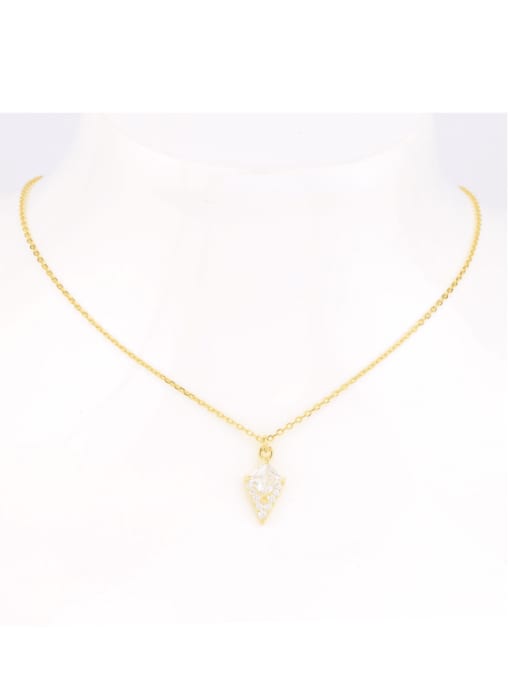 Jewel-Silver 925 Sterling Silver Cubic Zirconia Triangle Minimalist Necklace 1