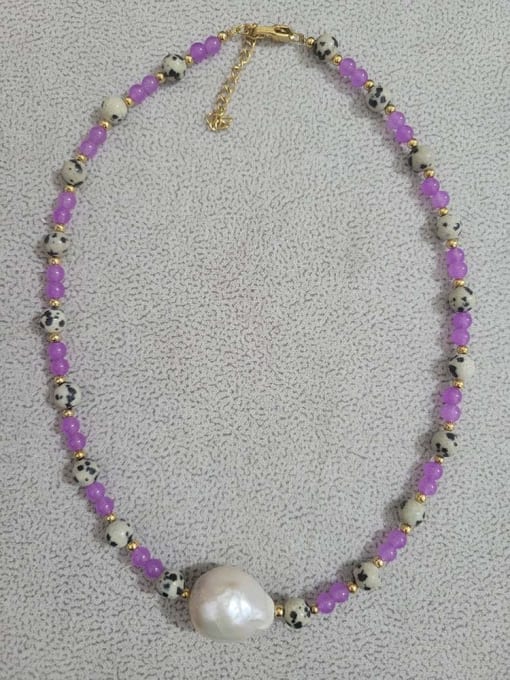 W.BEADS Titanium Steel Freshwater Pearl Natural stone Bohemia Beaded Necklace