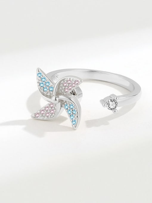 PNJ-Silver 925 Sterling Silver Cubic Zirconia Flower Cute Rotating Windmill Band Ring 2