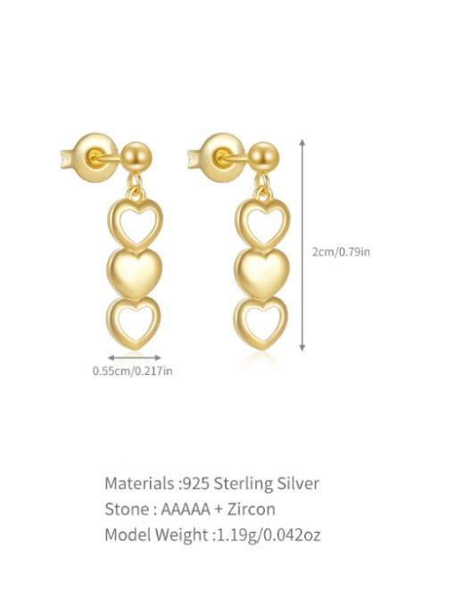 Gold 3 925 Sterling Silver Heart Minimalist Drop Earring