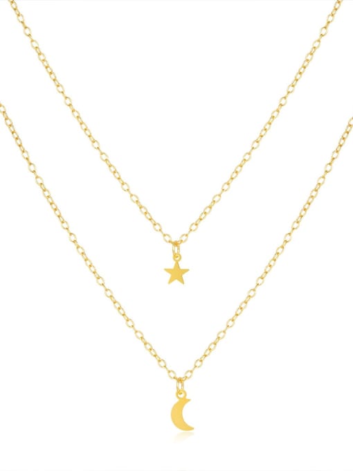 golden 925 Sterling Silver Moon Minimalist Multi Strand Necklace