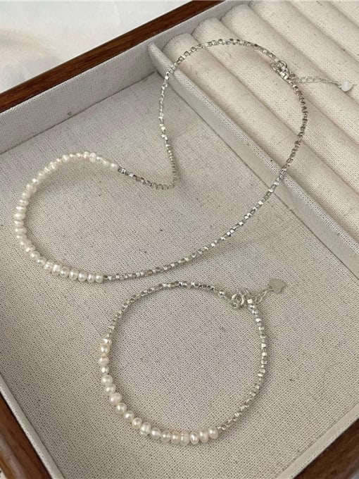 ARTTI Dainty 925 Sterling Silver Freshwater Pearl Bracelet and Necklace Set 0