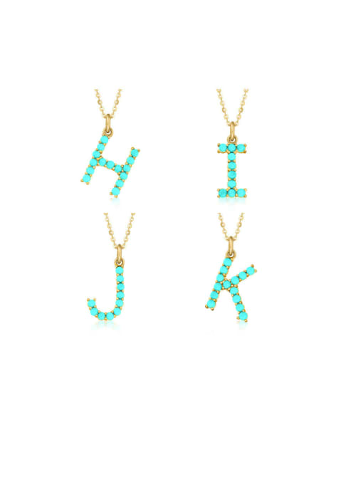 YUANFAN 925 Sterling Silver Turquoise Letter Dainty Necklace 0