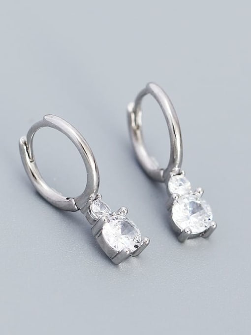 Platinum (White Stone) 925 Sterling Silver Cubic Zirconia Geometric Dainty Huggie Earring