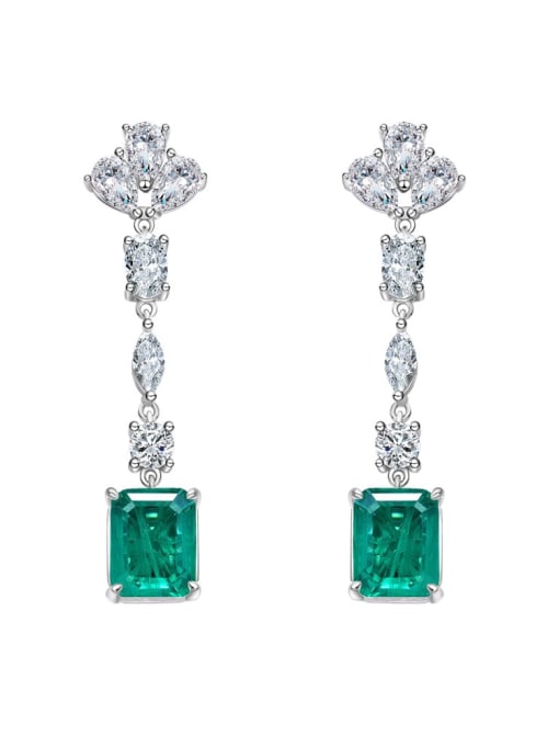 Emerald 925 Sterling Silver Cubic Zirconia Geometric Luxury Drop Earring