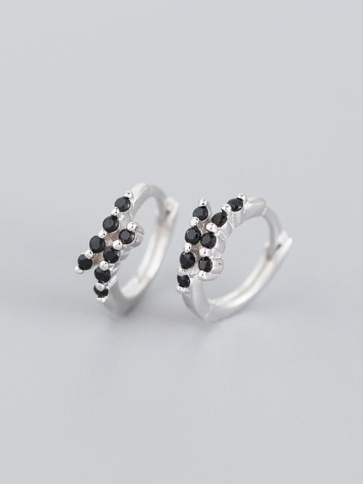 3#White Gold Black Stone 925 Sterling Silver Rhinestone White Geometric Minimalist Huggie Earring