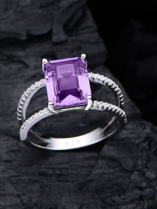 Light Purple 925 Sterling Silver Cubic Zirconia Geometric Luxury Stackable Ring