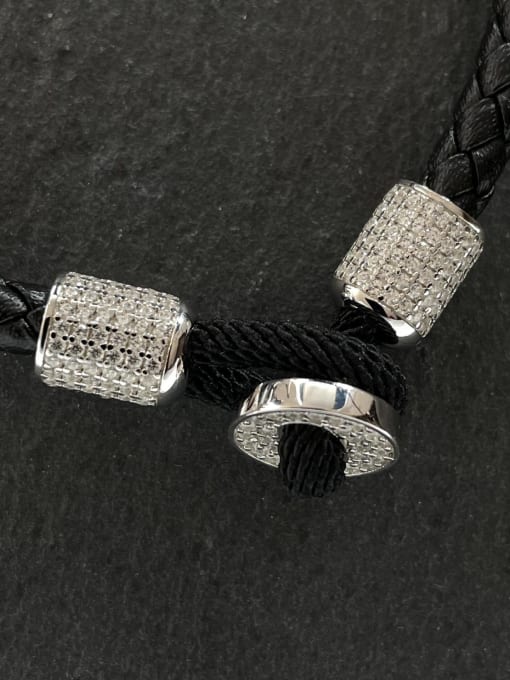 A&T Jewelry 925 Sterling Silver High Carbon Diamond Artificial Leather Geometric Hip Hop Handmade Weave Bracelet 2