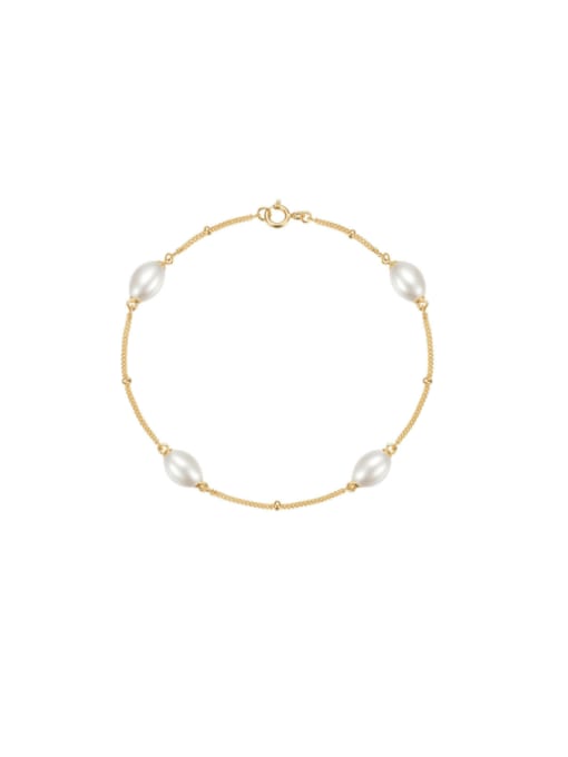 golden 925 Sterling Silver Imitation Pearl Geometric Minimalist Link Bracelet