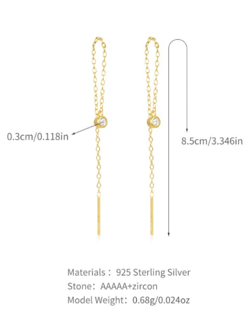 golden 925 Sterling Silver Rhinestone Tassel Minimalist Threader Earring