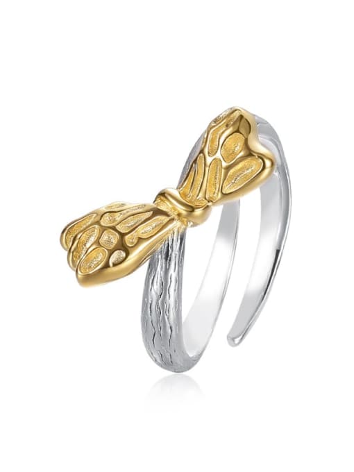 K1455 Gold 925 Sterling Silver Bowknot Hip Hop Band Ring